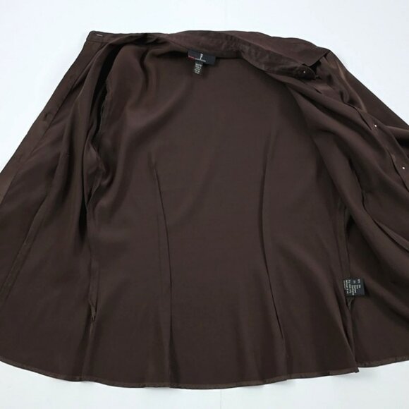 F Carriere Women's Silk Blend Espresso Brown Long Sleeves Button Down Blouse XS - Picture 9 of 16